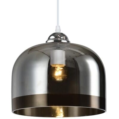 GTV LATI lámpara colgante Ø23,5 cm – pantalla de cristal ahumado con detalles metálicos, casquillo E27 230 V, IP20, ideal para salón, cocina y comedor – lámpara de techo GTV LATI lámpara colgante Ø23,5 cm – pantalla de cristal ahumado con detalles metálicos, casquillo E27 230 V, IP20, ideal para salón, cocina y comedor – lámpara de techo