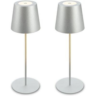 Briloner Lote de 2 lámparas mesa LED inalámbricas, altura regulable, regulable táctil, batería reemplazable, recarga USB-C, lámpara decorativa noche, Ø12 x 36 cm, Cromo mate Briloner Lote de 2 lámparas mesa LED inalámbricas, altura regulable, regulable táctil, batería reemplazable, recarga USB-C, lámpara decorativa noche, Ø12 x 36 cm, Cromo mate
