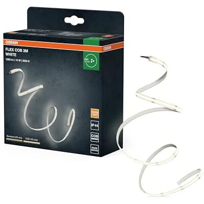 OSRAM Tira LED FLEX COB OUTDOOR 3M, blanca, 13W, 1900lm, luz blanca cálida, tecnología COB, distribución homogénea de la luz, larga duración, fácil instalación, para interior, IP44, 3000K OSRAM Tira LED FLEX COB OUTDOOR 3M, blanca, 13W, 1900lm, luz blanca cálida, tecnología COB, distribución homogénea de la luz, larga duración, fácil instalación, para interior, IP44, 3000K