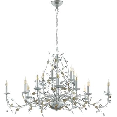 Eglo lámpara colgante Flitwick 1, luminaria de 15 luces con cristales, pendiente de acero en plata, iluminador de comedor con decoración de hojas, luz con casquillo E14 Eglo lámpara colgante Flitwick 1, luminaria de 15 luces con cristales, pendiente de acero en plata, iluminador de comedor con decoración de hojas, luz con casquillo E14