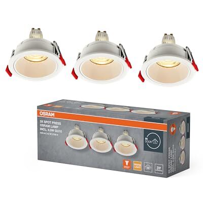 OSRAM Foco empotrable LED Spot Set GU10 Press 4,5 W Blanco, 400 lm 2700 K Blanco cálido, CRI≥80, acero-plástico, juego de 3 OSRAM Foco empotrable LED Spot Set GU10 Press 4,5 W Blanco, 400 lm 2700 K Blanco cálido, CRI≥80, acero-plástico, juego de 3