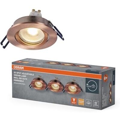 OSRAM Foco empotrable LED Spot Set DIM 6W latón rojo, 500lm 2700K blanco cálido, CRI≥80, aluminio regulable, juego de 3 OSRAM Foco empotrable LED Spot Set DIM 6W latón rojo, 500lm 2700K blanco cálido, CRI≥80, aluminio regulable, juego de 3