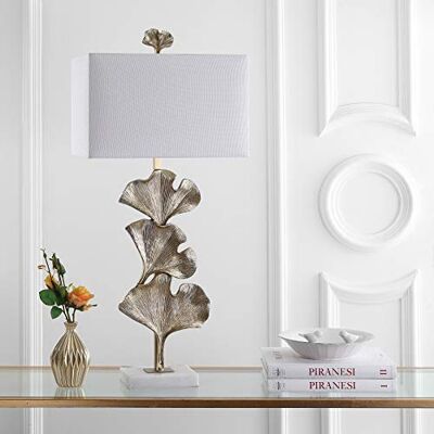 SAFAVIEH Moderna lámpara de mesa de metal, oro antiguo y blanco, 25 x 40 x 90 cm SAFAVIEH Moderna lámpara de mesa de metal, oro antiguo y blanco, 25 x 40 x 90 cm