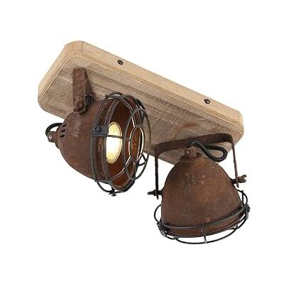 Lámpara de Techo Industrial Qazqa Acero Oxidado Madera - Ajustable, 2 Luces Lámpara de Techo Industrial Qazqa Acero Oxidado Madera - Ajustable, 2 Luces