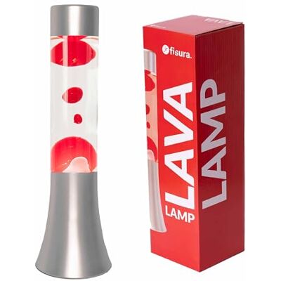 Fisura Lámpara de lava roja. Lámpara de lava de 30 cm con base plateada, líquido transparente y lava roja. Lámpara efecto relajante. 9x9x30 cm Fisura Lámpara de lava roja. Lámpara de lava de 30 cm con base plateada, líquido transparente y lava roja. Lámpara efecto relajante. 9x9x30 cm