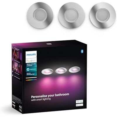 Philips White & Color Ambiance Xamento pack de 3 focos empotrables, lámparas de baño regulables, sistema de iluminación Hue, 16 millones colores, control de la luz mediante voz y app, plateado Philips White & Color Ambiance Xamento pack de 3 focos empotrables, lámparas de baño regulables, sistema de iluminación Hue, 16 millones colores, control de la luz mediante voz y app, plateado