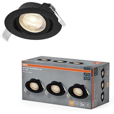 OSRAM Foco empotrable LED Spot Set, 4,9 W, 2700 K, foco de techo 36°, negro, aluminio/plástico, orientable, juego de 3 OSRAM Foco empotrable LED Spot Set, 4,9 W, 2700 K, foco de techo 36°, negro, aluminio/plástico, orientable, juego de 3