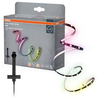 OSRAM Tira de LED FLEX AUDIO TV 2M RGB, blanca, 3,7W, 50lm, receptor de sonido integrado, sensor de color, larga duración, fácil instalación, con puerto USB, autoadhesiva, IP20 OSRAM Tira de LED FLEX AUDIO TV 2M RGB, blanca, 3,7W, 50lm, receptor de sonido integrado, sensor de color, larga duración, fácil instalación, con puerto USB, autoadhesiva, IP20