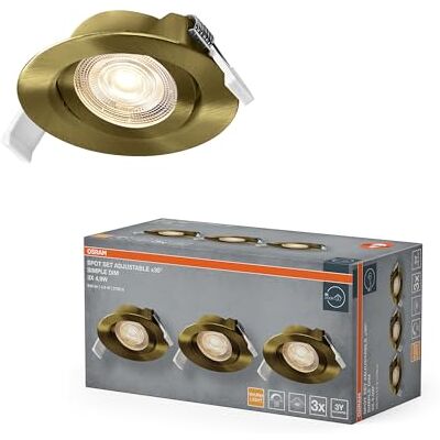 OSRAM Foco empotrable LED Spot Set Simple DIM, 4,9 W, latón 827, juego de 3, interruptor de pared regulable, blanco cálido 2700 K OSRAM Foco empotrable LED Spot Set Simple DIM, 4,9 W, latón 827, juego de 3, interruptor de pared regulable, blanco cálido 2700 K
