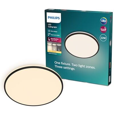 Philips Ozziet, Plafón LED de techo Lineal, 22 W, Luz LED para Techo Blanca Cálida 2700 K, Iluminación de Interior, Lámpara para Cocina, Salón, Dormitorio, Negro Philips Ozziet, Plafón LED de techo Lineal, 22 W, Luz LED para Techo Blanca Cálida 2700 K, Iluminación de Interior, Lámpara para Cocina, Salón, Dormitorio, Negro
