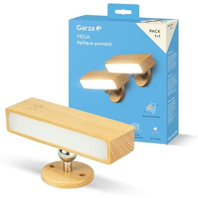 Garza Pack 1+1 Aplique Pared Interior LED Portátil Vega 2W 240lm, Luz Regulable 4000K, Batería 3000mAh hasta 30 días, USB-C, Instalación sin Cables, Diseño Madera Clara Garza Pack 1+1 Aplique Pared Interior LED Portátil Vega 2W 240lm, Luz Regulable 4000K, Batería 3000mAh hasta 30 días, USB-C, Instalación sin Cables, Diseño Madera Clara