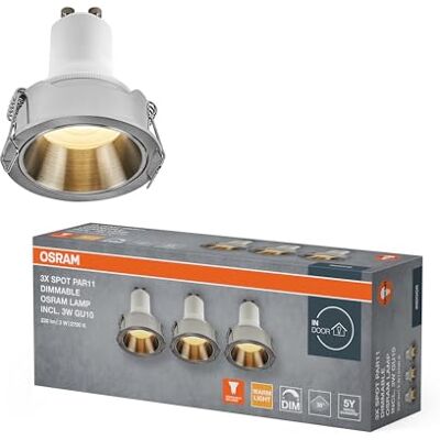 OSRAM Foco empotrable LED Spot Set PAR11 DIM 3W 827 níquel satinado, blanco cálido 2700K, aluminio, regulable, juego de 3 OSRAM Foco empotrable LED Spot Set PAR11 DIM 3W 827 níquel satinado, blanco cálido 2700K, aluminio, regulable, juego de 3