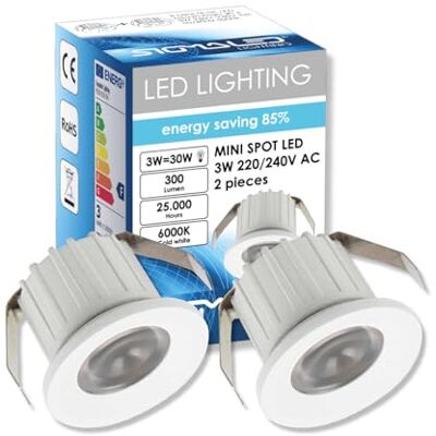 Sigmaled Lighting Mini Spot LED 3W - Regulable - 300lm - Clase A++ - Blanco frío 6000K - Foco empotrado redondo Ø35x25mm Sigmaled Lighting Mini Spot LED 3W - Regulable - 300lm - Clase A++ - Blanco frío 6000K - Foco empotrado redondo Ø35x25mm