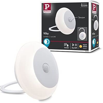 Paulmann Luz de noche móvil LED Viby redonda, 0,7 W con detector de movimientos, blanco, plástico, 3000 K, blanco cálido Paulmann Luz de noche móvil LED Viby redonda, 0,7 W con detector de movimientos, blanco, plástico, 3000 K, blanco cálido
