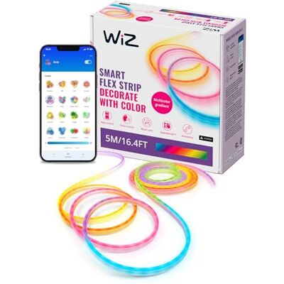 WiZ -Tira Led Inteligente Neon Flex 5 m-flexible, 16 millones de colores (RGB), conexión via Wi-Fi, control por voz/aplicación, funciona con Google Home, Alexa y HomeKit, tecnologia Spacesense y Matter WiZ -Tira Led Inteligente Neon Flex 5 m-flexible, 16 millones de colores (RGB), conexión via Wi-Fi, control por voz/aplicación, funciona con Google Home, Alexa y HomeKit, tecnologia Spacesense y Matter