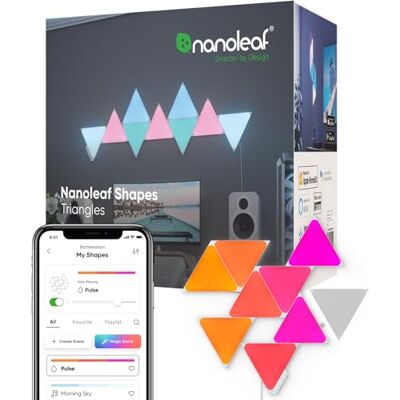 Nanoleaf Shapes Triangle Starter Kit, 9 Triángulos Luminosos LED RGBW Apliques de Pared Interior Modulares, Luces Led Inteligentes 16M Colores WiFi, Compatible con Alexa, para Decoración y Gaming Nanoleaf Shapes Triangle Starter Kit, 9 Triángulos Luminosos LED RGBW Apliques de Pared Interior Modulares, Luces Led Inteligentes 16M Colores WiFi, Compatible con Alexa, para Decoración y Gaming