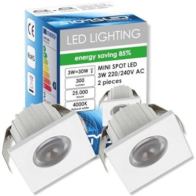 Mini foco LED Sigmaled Lighting 3W - Regulable - 300lm - Clase A++ - Luz Natural 4000K - Foco LED empotrado 35x35x25mm Mini foco LED Sigmaled Lighting 3W - Regulable - 300lm - Clase A++ - Luz Natural 4000K - Foco LED empotrado 35x35x25mm