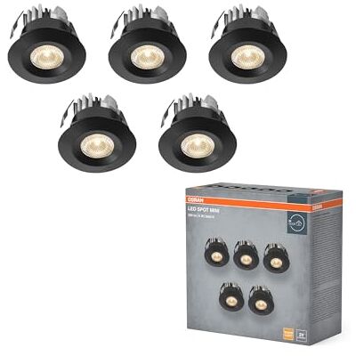 OSRAM Foco empotrable LED Mini Spot 6W Negro IP44, juego de 5 focos de techo 42mm 450lm, baño cocina blanco cálido 3000K OSRAM Foco empotrable LED Mini Spot 6W Negro IP44, juego de 5 focos de techo 42mm 450lm, baño cocina blanco cálido 3000K