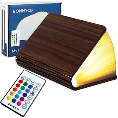 BONNYCO Lampara Libro Plegable de Madera con Mando, 16 Colores y Temporizador. Lamparas Mesilla de Noche, Ideal Decoracion Casa y Habitacion. Regalo Original para Cumpleaños, Navidad, Amigo Invisible BONNYCO Lampara Libro Plegable de Madera con Mando, 16 Colores y Temporizador. Lamparas Mesilla de Noche, Ideal Decoracion Casa y Habitacion. Regalo Original para Cumpleaños, Navidad, Amigo Invisible