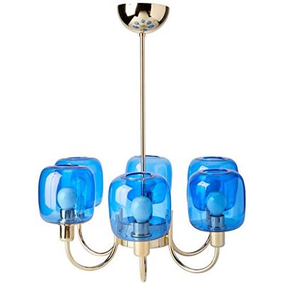 SP Light and Design Diva Suspensión 6 B, estructura oro, cristal azul lámpara 4 W SP Light and Design Diva Suspensión 6 B, estructura oro, cristal azul lámpara 4 W