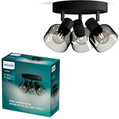 Philips Sleet Foco LED decorativo redondo (3 luces), bombilla E14 no incluida, Negro, IP20 Philips Sleet Foco LED decorativo redondo (3 luces), bombilla E14 no incluida, Negro, IP20