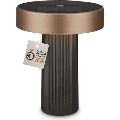 Briloner Poga lampara de mesa sin cable LED con panel solar, luz cálida, regulable por toque, IP44, lampara mesa LED recargable, German Design Award 2026, 16x20cm, antracita bronce metálico Briloner Poga lampara de mesa sin cable LED con panel solar, luz cálida, regulable por toque, IP44, lampara mesa LED recargable, German Design Award 2026, 16x20cm, antracita bronce metálico