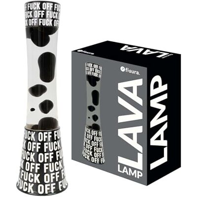 Fisura Lámpara de lava "f*ck off". Base negra con mensaje, líquido transparente y lava negra. Lámpara efecto relajante. Con bombilla de repuesto. 11 cm x 11cm x 39,5 cm. Fisura Lámpara de lava "f*ck off". Base negra con mensaje, líquido transparente y lava negra. Lámpara efecto relajante. Con bombilla de repuesto. 11 cm x 11cm x 39,5 cm.