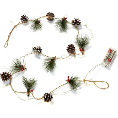 HEITMANN DECO Guirnalda de luces navideñas, 10 LED, funciona con pilas, interior, piñas de abeto, ramas de abeto, blanco cálido HEITMANN DECO Guirnalda de luces navideñas, 10 LED, funciona con pilas, interior, piñas de abeto, ramas de abeto, blanco cálido