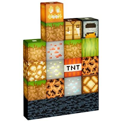 Paladone Minecraft Lámpara debloques de construcción- 16 bloques de luz reorganizables y base de roca, contruye tu propio nivel Paladone Minecraft Lámpara debloques de construcción- 16 bloques de luz reorganizables y base de roca, contruye tu propio nivel