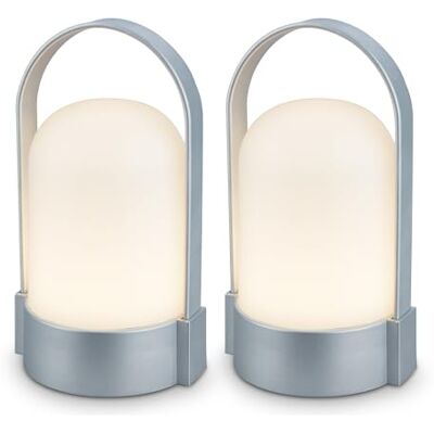 Briloner Lote de 2 lámparas mesa LED inalámbricas IP44, regulable táctil, batería reemplazable, recarga USB-C, lámpara noche, luz camping, diseño portátil, 9 x 8 x 15,5 cm, Cromo mate Briloner Lote de 2 lámparas mesa LED inalámbricas IP44, regulable táctil, batería reemplazable, recarga USB-C, lámpara noche, luz camping, diseño portátil, 9 x 8 x 15,5 cm, Cromo mate