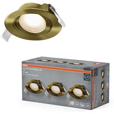 OSRAM Foco empotrable LED Spot Set CCT regulable en latón, juego de 3 focos de techo, cambio de color, Click-CCT, 2700–6500K OSRAM Foco empotrable LED Spot Set CCT regulable en latón, juego de 3 focos de techo, cambio de color, Click-CCT, 2700–6500K