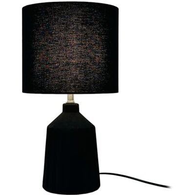 Relaxdays Lámpara de Mesa con Base cerámica Acanalada y Pantalla de Tela, E14, 42x23 cm, Negra Relaxdays Lámpara de Mesa con Base cerámica Acanalada y Pantalla de Tela, E14, 42x23 cm, Negra