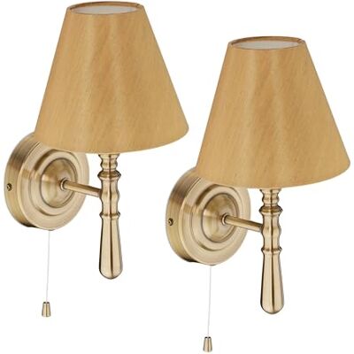Relaxdays Aplique Pared, 2 Uds., Lámpara Pasillo, Interruptor Cadena, E14, Tela/Metal, 28 × 16 × 19 cm, Efecto Latón Relaxdays Aplique Pared, 2 Uds., Lámpara Pasillo, Interruptor Cadena, E14, Tela/Metal, 28 × 16 × 19 cm, Efecto Latón