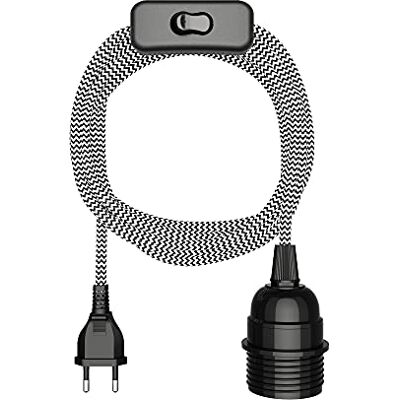 ledscom.de Cable textil LEKA, enchufe, interruptor, negro, blanco, dentado, 3 m, casquillo de lámpara, 1x E27, máx. 60 W ledscom.de Cable textil LEKA, enchufe, interruptor, negro, blanco, dentado, 3 m, casquillo de lámpara, 1x E27, máx. 60 W