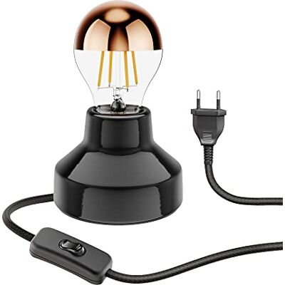 ledscom.de Lámpara de mesa de porcelana TIX, redonda, enchufe, interruptor, negra + lámpara LED, 839lm, blanco cálido ledscom.de Lámpara de mesa de porcelana TIX, redonda, enchufe, interruptor, negra + lámpara LED, 839lm, blanco cálido