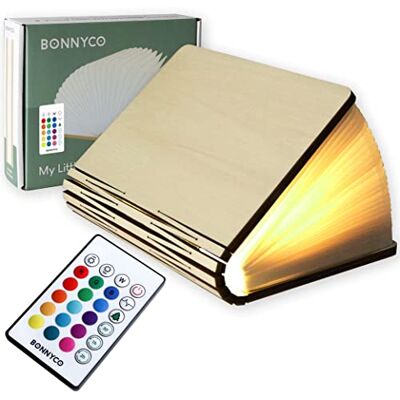 BONNYCO Lampara Libro Plegable de Madera con Mando, 16 Colores y Temporizador. Lamparas Mesilla de Noche, Ideal Decoracion Casa y Habitacion. Regalo Original para Cumpleaños, Navidad, Amigo Invisible BONNYCO Lampara Libro Plegable de Madera con Mando, 16 Colores y Temporizador. Lamparas Mesilla de Noche, Ideal Decoracion Casa y Habitacion. Regalo Original para Cumpleaños, Navidad, Amigo Invisible