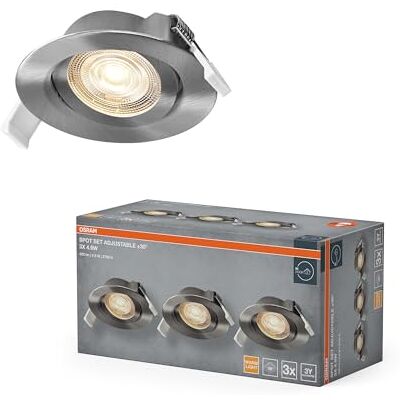 OSRAM Foco empotrable LED Spot Set, 4,9 W, 2700 K, foco de techo 36°, níquel satinado, aluminio/plástico, orientable, juego de 3 OSRAM Foco empotrable LED Spot Set, 4,9 W, 2700 K, foco de techo 36°, níquel satinado, aluminio/plástico, orientable, juego de 3