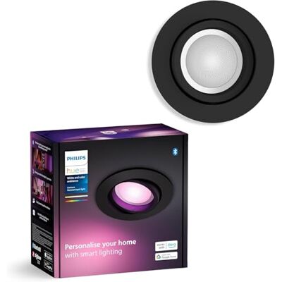 Philips Foco Inteligente Empotrable Hue Centura 5.7W, 350 lm, Luz Blanca y de Colores Regulable, Control por Voz y App, Compatible con Alexa y Google Home Negro Philips Foco Inteligente Empotrable Hue Centura 5.7W, 350 lm, Luz Blanca y de Colores Regulable, Control por Voz y App, Compatible con Alexa y Google Home Negro