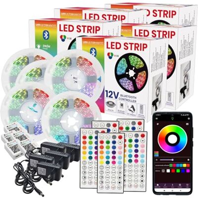 LED ATOMANT 5x Rollo 5m de Tira Luz LED Bluetooth RGB 12V APP y Mando Sincronizacion musical, Modos dinamicos, 16 millones de colores LED ATOMANT 5x Rollo 5m de Tira Luz LED Bluetooth RGB 12V APP y Mando Sincronizacion musical, Modos dinamicos, 16 millones de colores