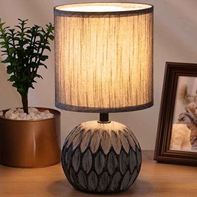 BAKAJI Lámpara de mesa con base esférica decorada en cerámica, pantalla de tela gris, luz de mesita de noche, bombilla E14 máx. 40 W, lámpara de diseño moderno, medidas 26 x 14 cm BAKAJI Lámpara de mesa con base esférica decorada en cerámica, pantalla de tela gris, luz de mesita de noche, bombilla E14 máx. 40 W, lámpara de diseño moderno, medidas 26 x 14 cm