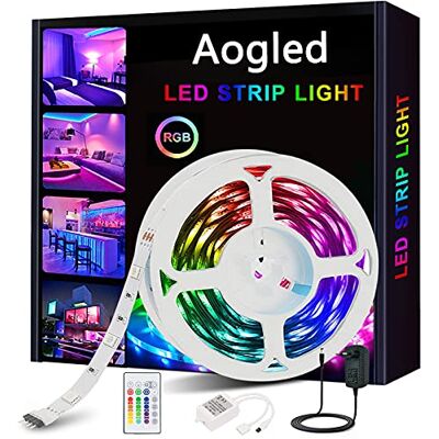 Aogled Tira LED,Luces LED RGB 5m kit 5050 LED con Control Remoto de 24 botones y 16 variaciones de color,Tiras LED para sala de estar, dormitorio, techo y decoración de interiores Aogled Tira LED,Luces LED RGB 5m kit 5050 LED con Control Remoto de 24 botones y 16 variaciones de color,Tiras LED para sala de estar, dormitorio, techo y decoración de interiores