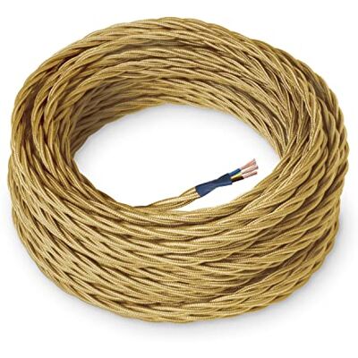AMARCORDS Cable de tela color ORO, trenzado, seda, 20 metros, con tierra 3x0,75 Hilo eléctrico textil de color estilo clásico para lámparas bricolaje y iluminación vintage. AMARCORDS Cable de tela color ORO, trenzado, seda, 20 metros, con tierra 3x0,75 Hilo eléctrico textil de color estilo clásico para lámparas bricolaje y iluminación vintage.