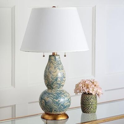 SAFAVIEH Moderno Vidrio Lámpara de mesa, Azul claro y blanco SAFAVIEH Moderno Vidrio Lámpara de mesa, Azul claro y blanco