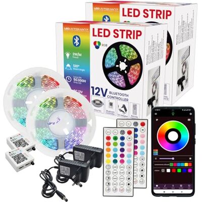 LED ATOMANT 2x Rollo 5m de Tira Luz LED Bluetooth RGB 12V APP y Mando Sincronizacion musical, Modos dinamicos, 16 millones de colores LED ATOMANT 2x Rollo 5m de Tira Luz LED Bluetooth RGB 12V APP y Mando Sincronizacion musical, Modos dinamicos, 16 millones de colores