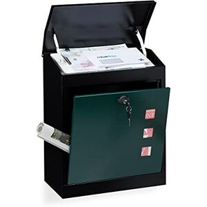 Relaxdays Buzón Correos Exterior Grande, De Pared, Tapa Seguridad, Llave, Acero, 1 Ud., 53 x 43,5 x 26 cm, Negro-Verde Relaxdays Buzón Correos Exterior Grande, De Pared, Tapa Seguridad, Llave, Acero, 1 Ud., 53 x 43,5 x 26 cm, Negro-Verde