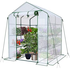 VOUNOT ® Invernadero de Jardín 143x143x195 cm Vivero Casero Plantas Cultivo con Puerta Enrollable y Ventana, Invernadero Huerto Caseta de Jardín 8 Estantes para Plantas Macetas Flores, Blanco VOUNOT ® Invernadero de Jardín 143x143x195 cm Vivero Casero Plantas Cultivo con Puerta Enrollable y Ventana, Invernadero Huerto Caseta de Jardín 8 Estantes para Plantas Macetas Flores, Blanco