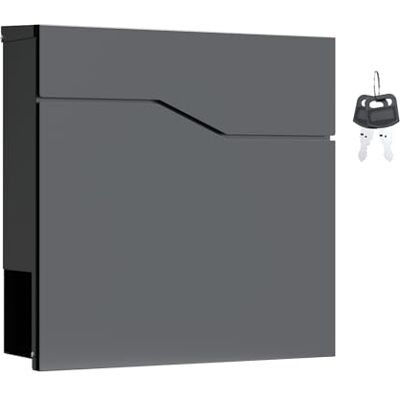 WilTec Buzón de diseño V19 Antracita 370 x 102 x 370 mm, de Pared con Cerradura y Hueco para el periódico, de Acero con Recubrimiento en Polvo WilTec Buzón de diseño V19 Antracita 370 x 102 x 370 mm, de Pared con Cerradura y Hueco para el periódico, de Acero con Recubrimiento en Polvo