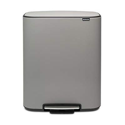 Brabantia Bo Cubo de pedal de cocina para reciclaje, 2 x 30 litros, color gris hormigón, acabado mineral Brabantia Bo Cubo de pedal de cocina para reciclaje, 2 x 30 litros, color gris hormigón, acabado mineral