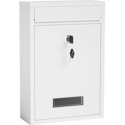 WilTec Buzón V11 Blanco casilla de Correo de Pared de Acero con Recubrimiento en Polvo con Placa de identificación, Ranura Amplia para Cartas y 2 Llaves WilTec Buzón V11 Blanco casilla de Correo de Pared de Acero con Recubrimiento en Polvo con Placa de identificación, Ranura Amplia para Cartas y 2 Llaves