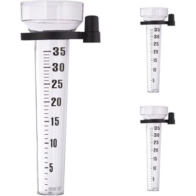 Relaxdays Regenmesser im 3er Set 3 Pluviómetros con Soporte, Medidor de Lluvia Jardín, Medición Escala 35mm/m², Plástico, Transparente/Negro, 24,5 x 8,5 x 10,5 cm Relaxdays Regenmesser im 3er Set 3 Pluviómetros con Soporte, Medidor de Lluvia Jardín, Medición Escala 35mm/m², Plástico, Transparente/Negro, 24,5 x 8,5 x 10,5 cm